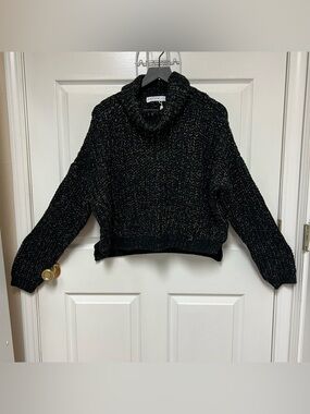 Petal + Pup Cozy Black & Gold Cropped Turtleneck Sweater